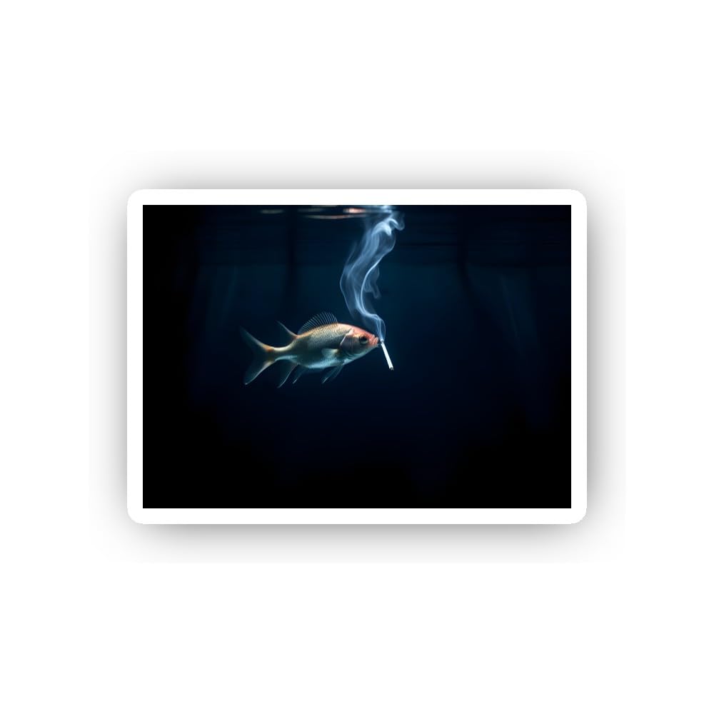 2 (Pieces) 3" and 5" Smoking Fish Underwater Sticker, Waterproof Vinyl Decals for Many Purpose Like