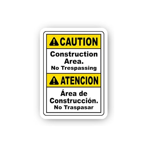 2 (Pieces) 3" and 5" Bilingual Trespassing Caution Sign Sticker, Waterproof Vinyl Decals for Many Pu