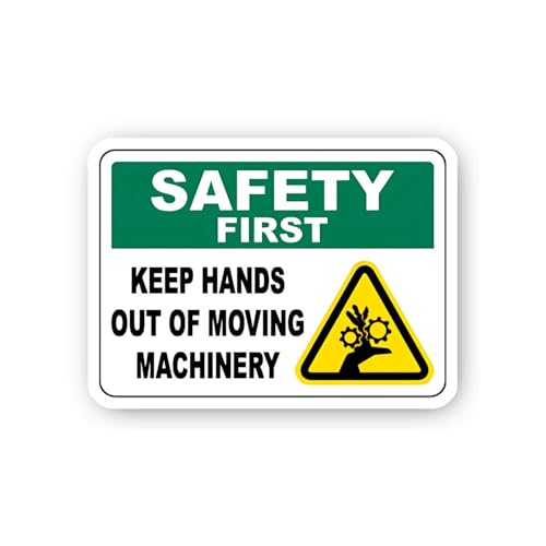 2 (Pieces) 3" and 5" Safety First: Keep Hands Out of Moving Machinery Sign Sticker, Waterproof Vinyl