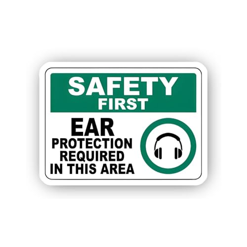 2 (Pieces) 3" and 5" Safety First: Ear Protection Required Sign with Headphone Icon Sticker, Waterpr