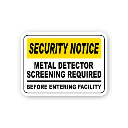 2 (Pieces) 3" and 5" Security Notice: Metal Detector Screening Required Sticker, Waterproof Vinyl De