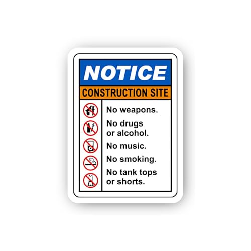 2 (Pieces) 3" and 5" Construction Site Prohibited Items Notice Sticker, Waterproof Vinyl Decals for