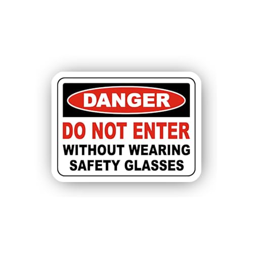 2 (Pieces) 3" and 5" Danger No Entry Without Safety Glasses Sticker, Waterproof Vinyl Decals for Man