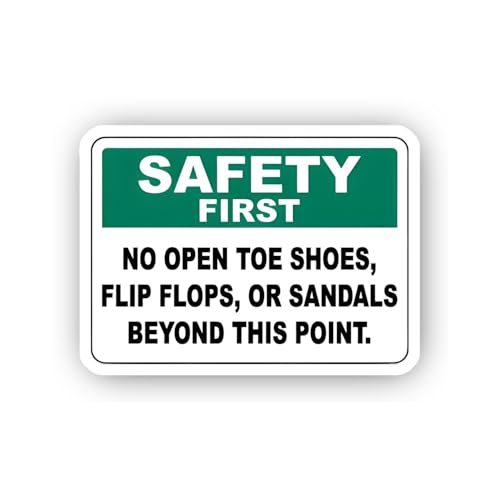 2 (Pieces) 3" and 5" Safety Sign: No Open Toe Shoes Beyond This Point Sticker, Waterproof Vinyl Deca