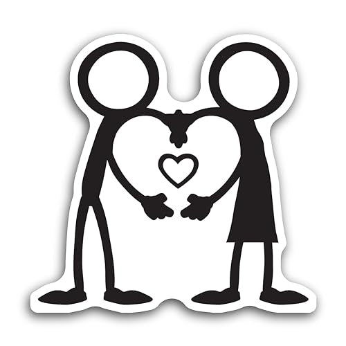 2 (Pieces) 3" and 5" Couple Hand Shake with Heart Symbol Decal Sticker, Waterproof Vinyl Decals for