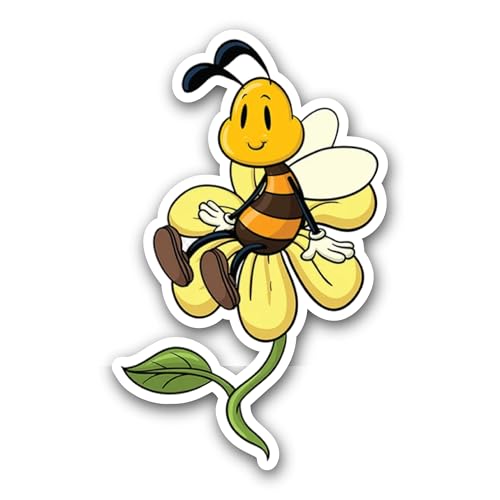 2 (Pieces) 3" and 5" Bee On Flower Sticker, Waterproof Vinyl Decals for Many Purpose Like Cars, Truc