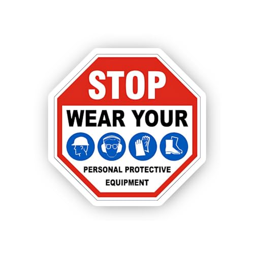 2 (Pieces) 3" and 5" Octagonal PPE Mandatory Stop Sticker, Waterproof Vinyl Decals for Many Purpose