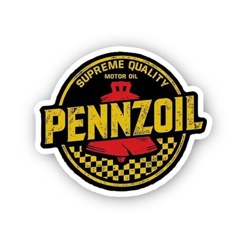2 (Pieces) 2" and 3" Circular Retro Oil Logo with Bell Graphic Sticker, Waterproof Vinyl Decals for