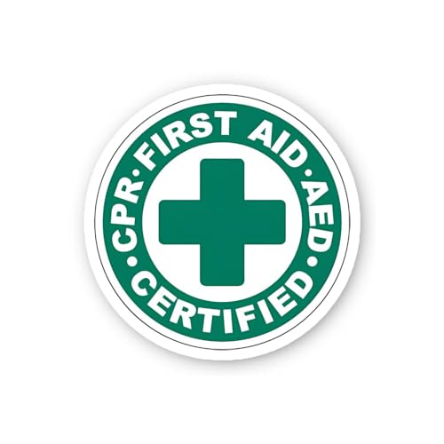 2 (Pieces) 3" and 5" CPR First Aid AED Certified Green Cross Decal Sticker, Waterproof Vinyl Decals