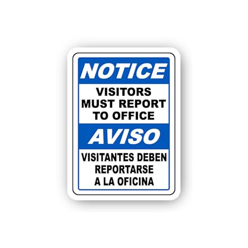 2 (Pieces) 3" and 5" Notice Visitors Must Report to Office Bilingual Sticker, Waterproof Vinyl Decal