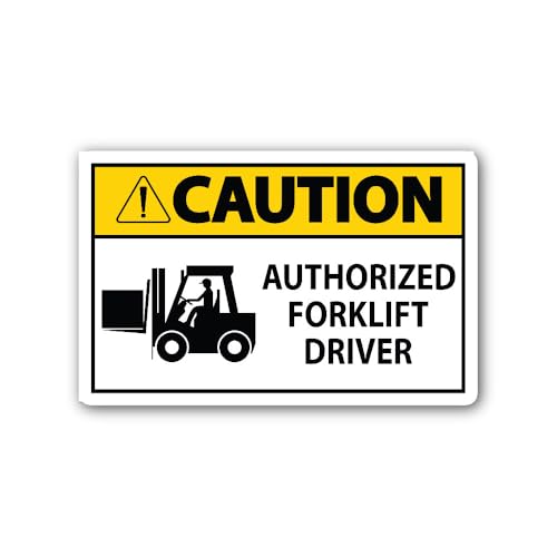 2 (Pieces) 3" and 5" Caution Authorized Forklift Driver Sign Sticker, Waterproof Vinyl Decals for Ma