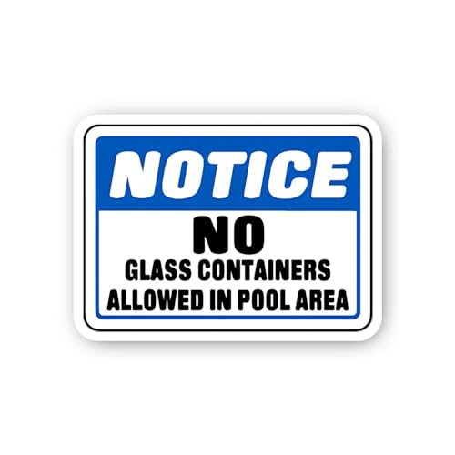 2 (Pieces) 3" and 5" No Glass Containers in Pool Area Notice Sticker, Waterproof Vinyl Decals for Ma