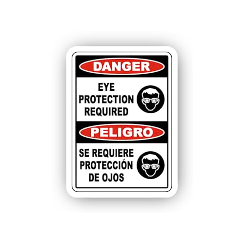 2 (Pieces) 3" and 5" Bilingual Eye Safety Warning Sticker, Waterproof Vinyl Decals for Many Purpose