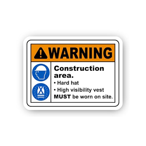 2 (Pieces) 3" and 5" Construction Area Protective Gear Notice Sticker, Waterproof Vinyl Decals for M
