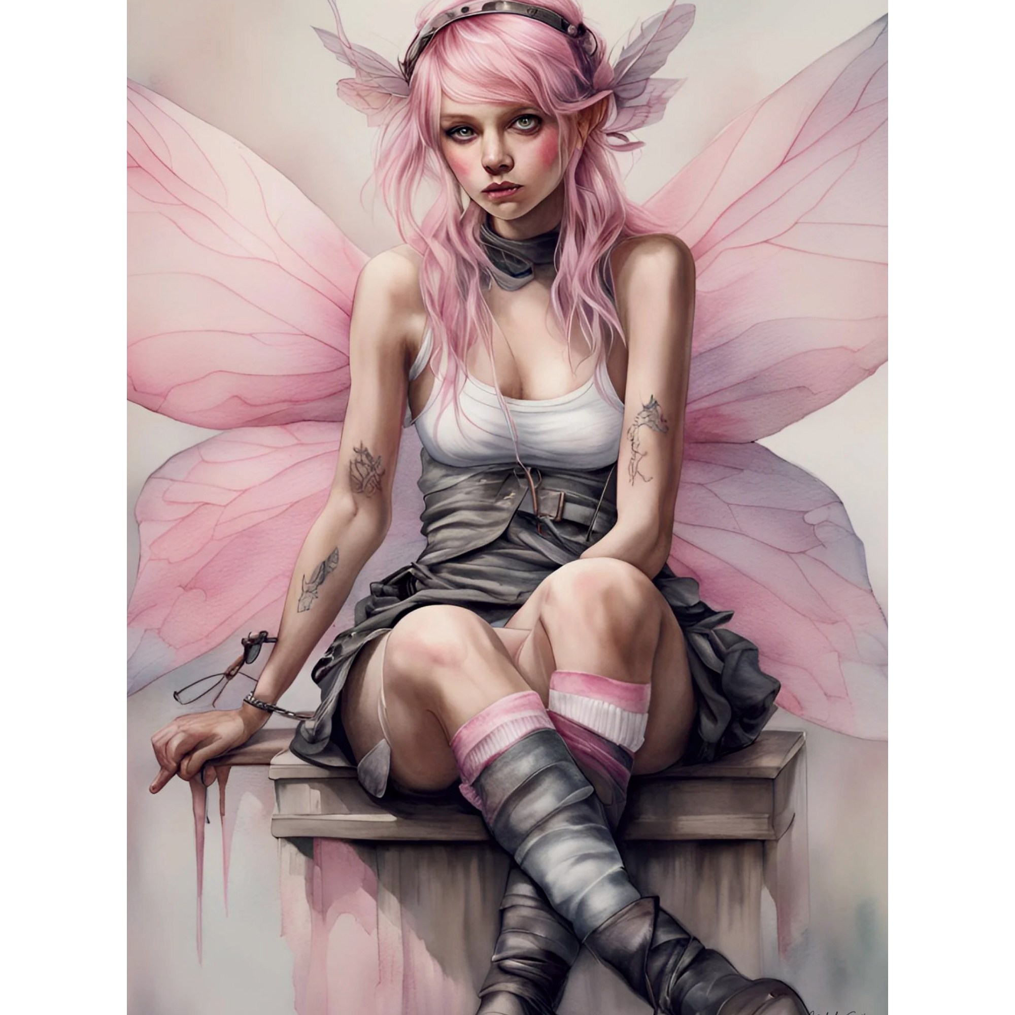 Vinyl Decal, Modern Fantasy Character Portrait with Unique Style and Colorful Hair (5" x 7")