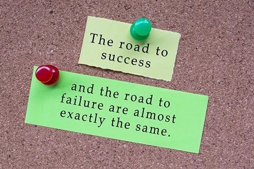 Motivational Quote on Stick Note and Pinned to a Cork Notice Board The Road to Success Stickers Viny
