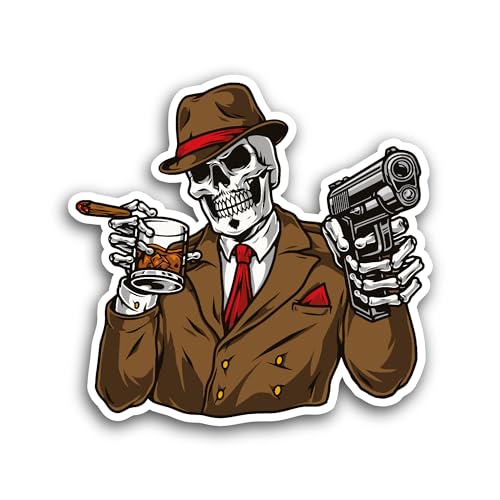 2 (Pieces) 3" and 5" Skeleton Gangster Sticker, Waterproof Vinyl Decals for Many Purpose Like Cars,