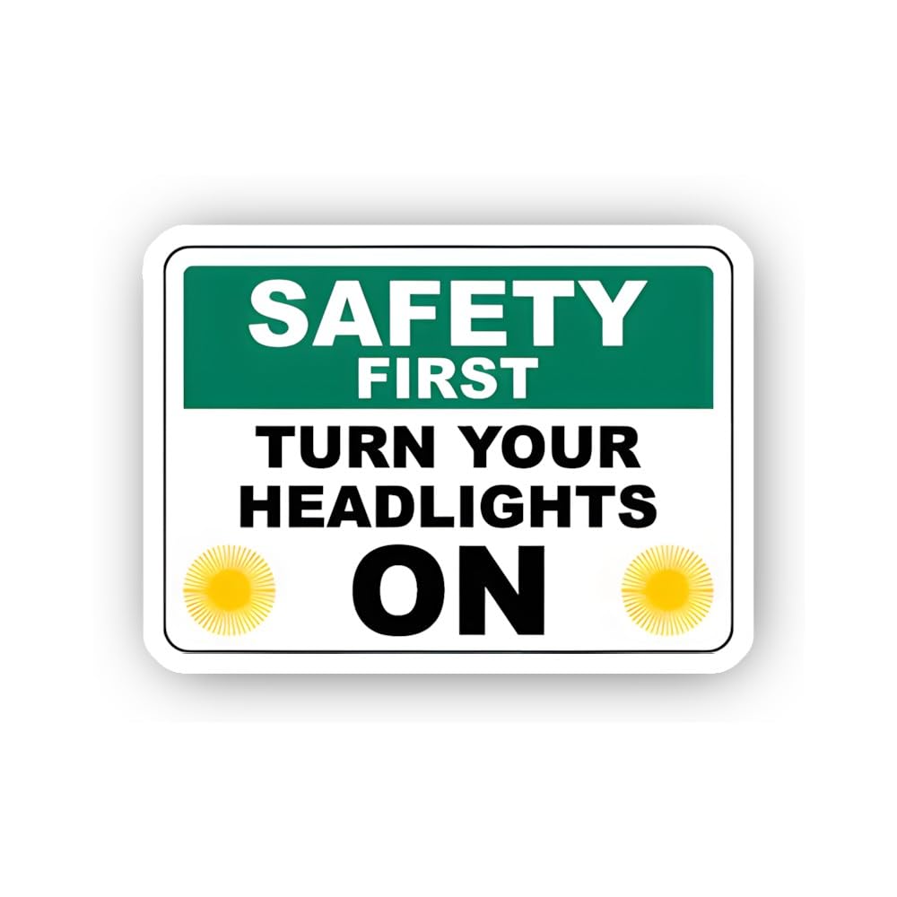 2 (Pieces) 3" and 5" Turn Your Headlights On Safety Sign Sticker, Waterproof Vinyl Decals for Many P