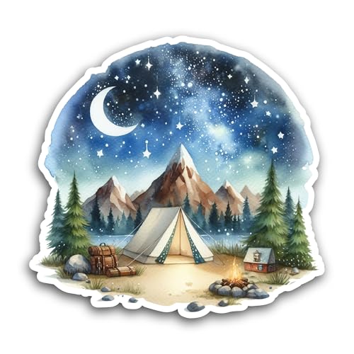 2 (Pieces) 3" and 5" Campsite at Night Sticker, Waterproof Vinyl Decals for Many Purpose Like Cars,