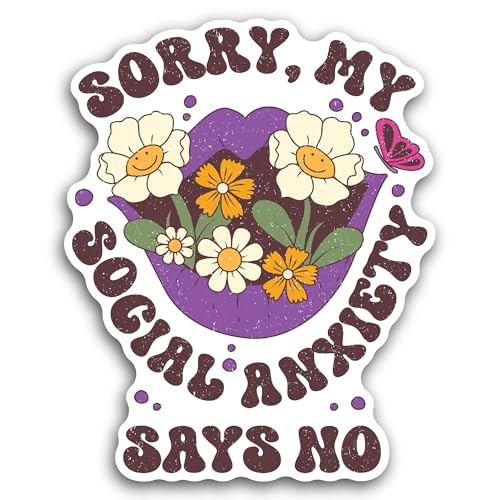 2 (Pieces) 3" and 5" Social Anxiety Sticker, Waterproof Vinyl Decals for Many Purpose Like Cars, Tru