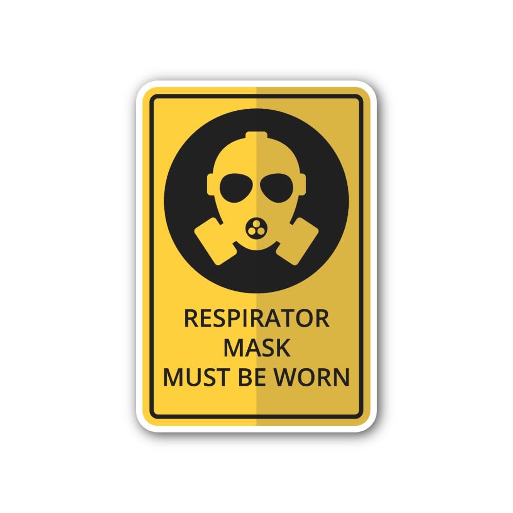 2 (Pieces) 3" and 5" Respirator Mask Must Be Worn Sign Sticker, Waterproof Vinyl Decals for Many Pur
