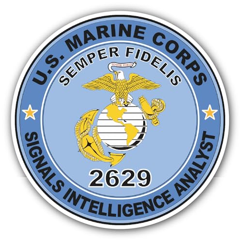 2 (Pieces) 3" and 5" U.S.M.C. MOS 2629 Signals Intelligence Analyst Sticker, Waterproof Vinyl Decals