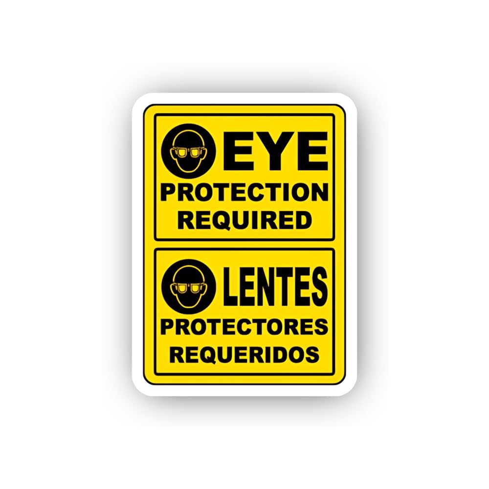 2 (Pieces) 3" and 5" Bilingual Eye Protection Required Sticker, Waterproof Vinyl Decals for Many Pur