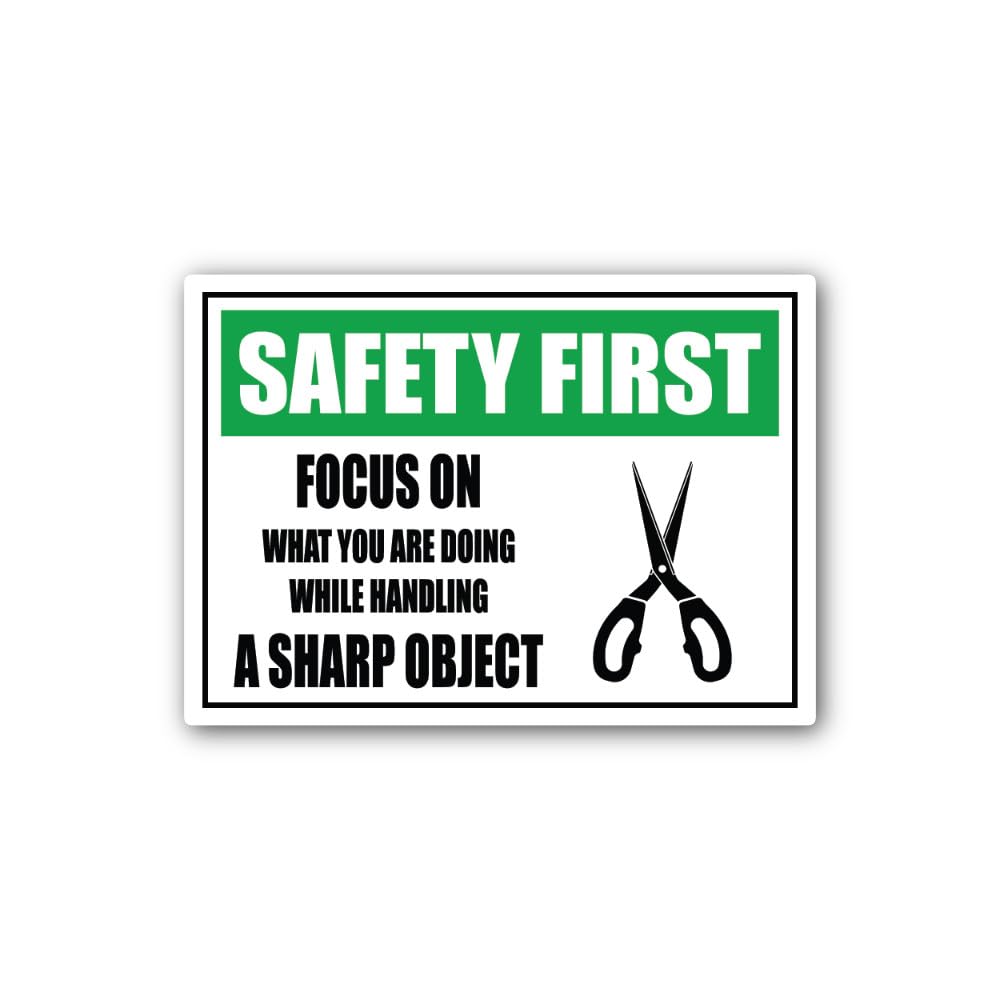 2 (Pieces) 3" and 5" be Careful When Using Sharp Objects Sign Sticker, Waterproof Vinyl Decals for M
