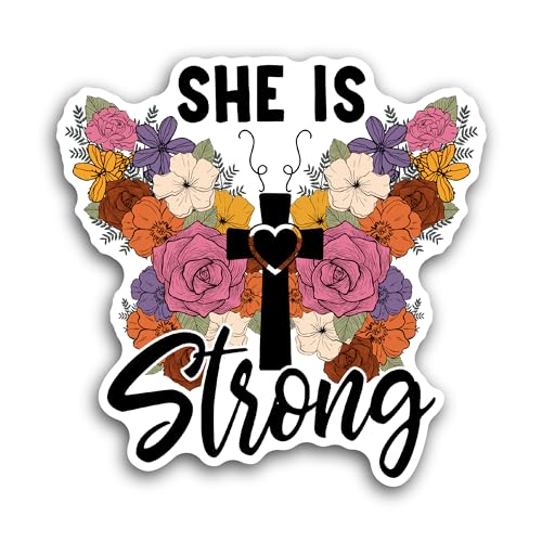 2 (Pieces) 3" and 5" She is Strong Sticker, Waterproof Vinyl Decals for Many Purpose Like Cars, Truc