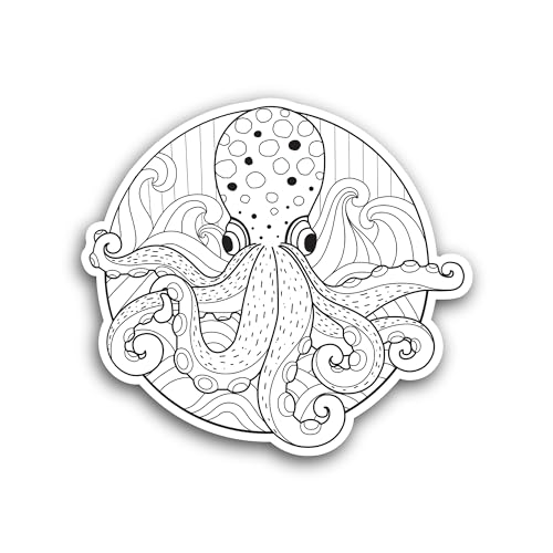 2 (Pieces) 3" and 5" Water Resistant Octopus Sticker, Waterproof Vinyl Decals for Many Purpose Like
