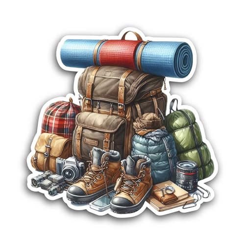 2 (Pieces) 3" and 5" Camping Equipment Sticker, Waterproof Vinyl Decals for Many Purpose Like Cars,