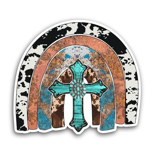 2 (Pieces) 3" and 5" Rainbow Gemstone Cross Sticker, Waterproof Vinyl Decals for Many Purpose Like C