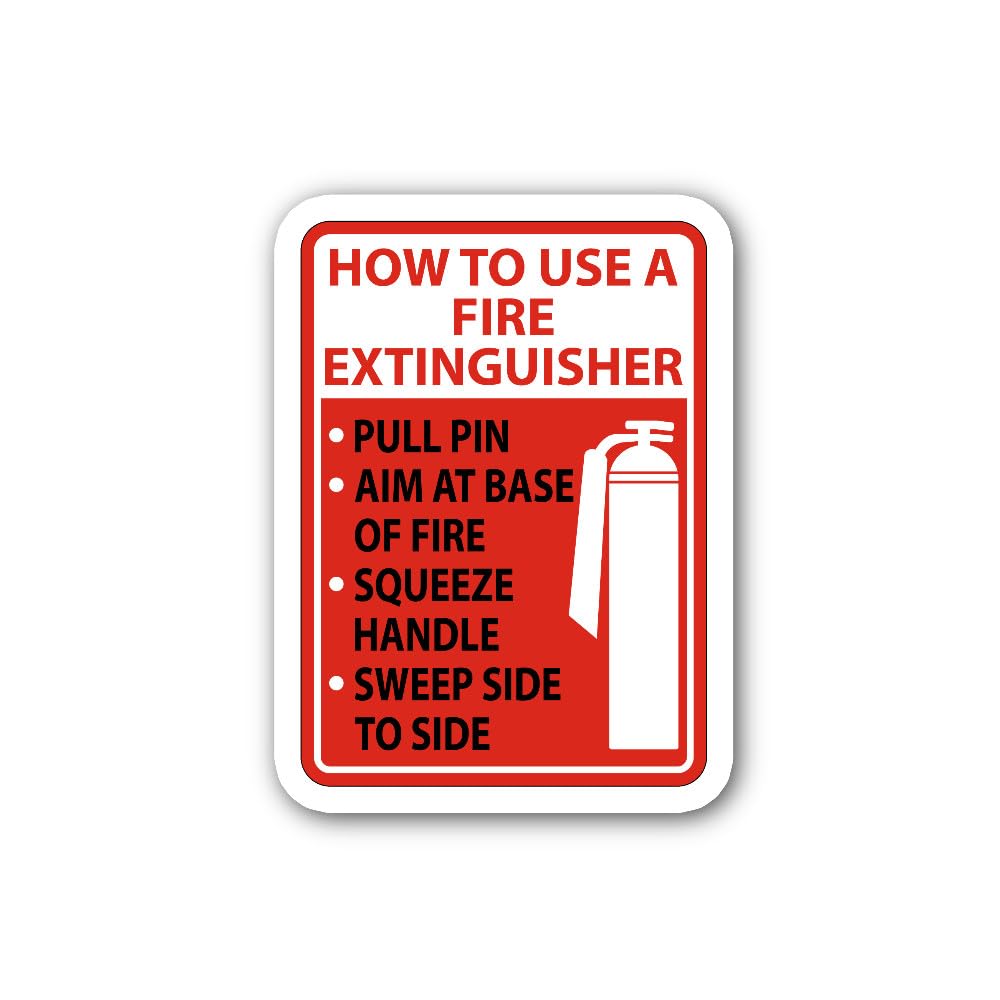 2 (Pieces) 3" and 5" Emergency Fire Extinguisher Use Policy Sticker, Waterproof Vinyl Decals for Man