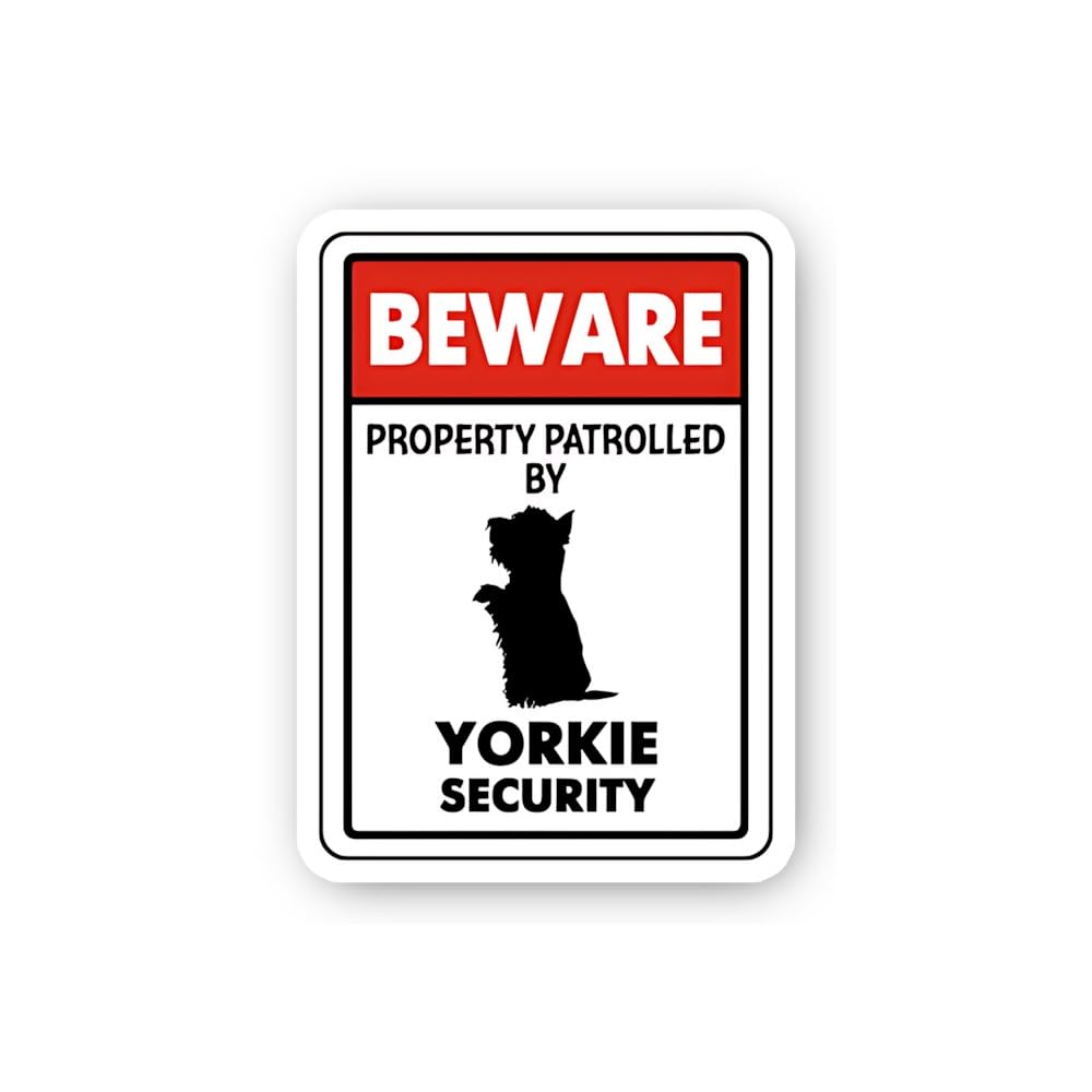 2 (Pieces) 3" and 5" Beware: Property Patrolled by Yorkie Security Sticker, Waterproof Vinyl Decals