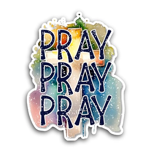 2 (Pieces) 3" and 5" Pray Text with Cross Sticker, Waterproof Vinyl Decals for Many Purpose Like Car