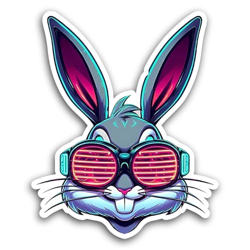 2 (Pieces) 3" and 5" Bunny with Shades Sticker, Waterproof Vinyl Decals for Many Purpose Like Cars,