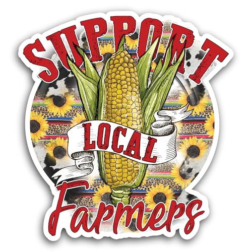 2 (Pieces) 3" and 5" Support Local Farmers Sticker, Waterproof Vinyl Decals for Many Purpose Like Ca