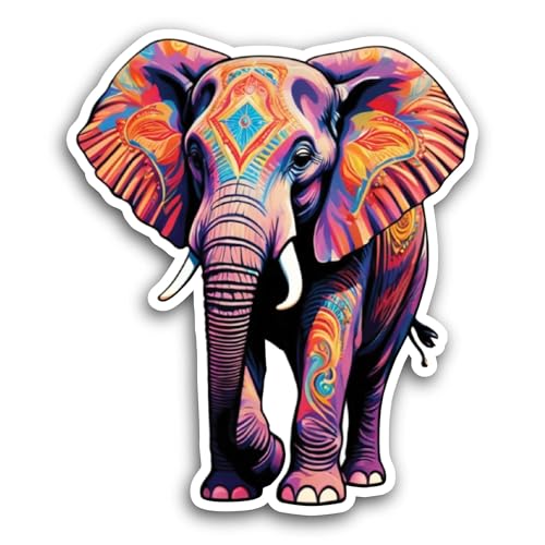 2 (Pieces) 3" and 5" Bright Colored Elephant Sticker, Waterproof Vinyl Decals for Many Purpose Like