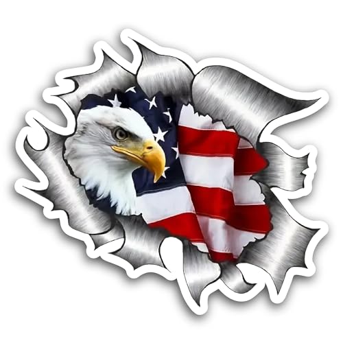 2 (Pieces) 3" and 5" Eagle Next to American Flag Design Color Decal Sticker, Waterproof Vinyl Decals