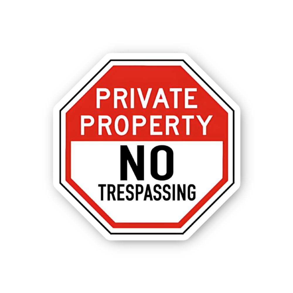 2 (Pieces) 3" and 5" Octagonal Private Property No Trespassing Sticker, Waterproof Vinyl Decals for