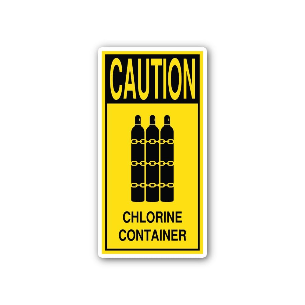 2 (Pieces) 3" and 5" Caution Chlorine Container Warning Sticker, Waterproof Vinyl Decals for Many Pu