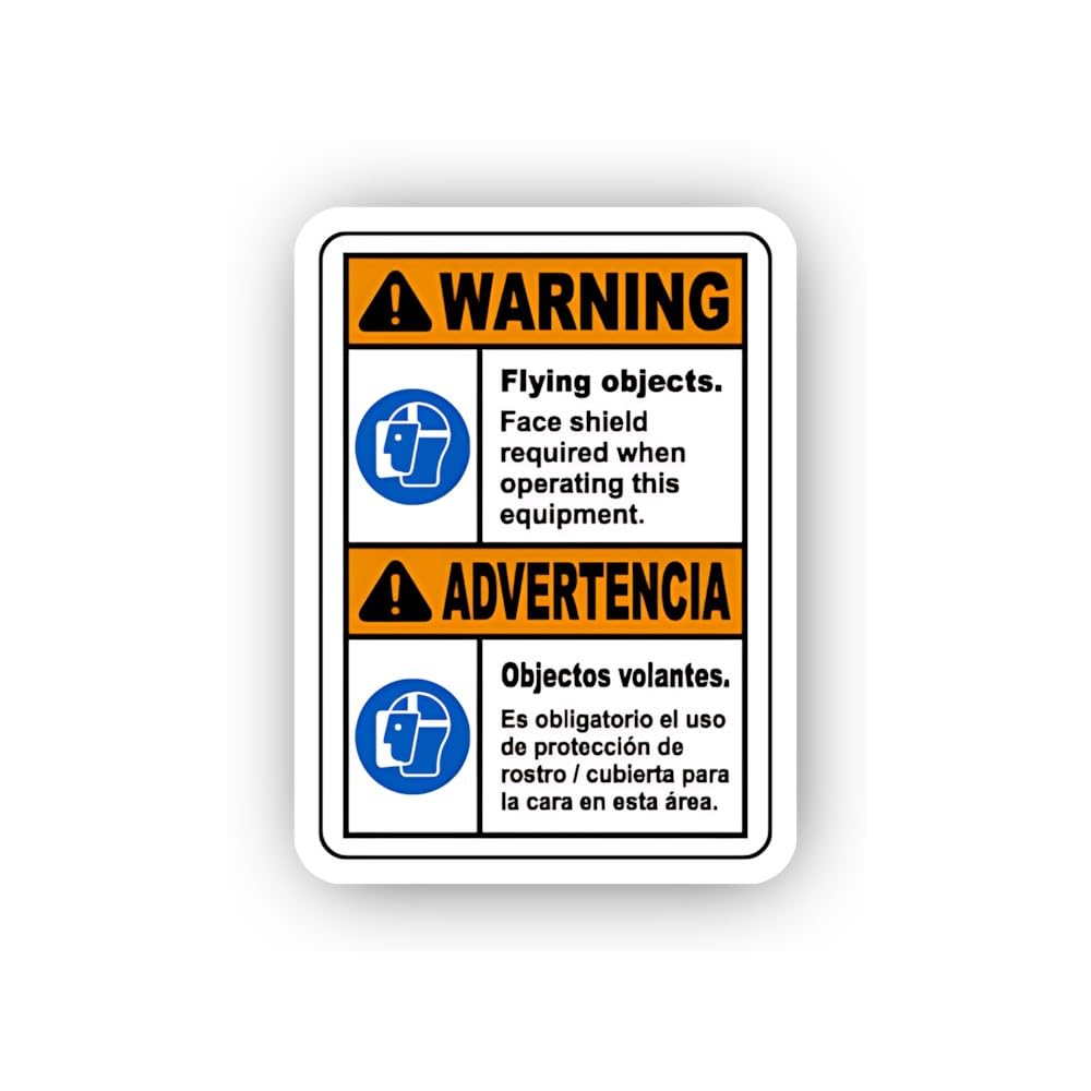 2 (Pieces) 3" and 5" Dual Language Face Protection Warning Sticker, Waterproof Vinyl Decals for Many
