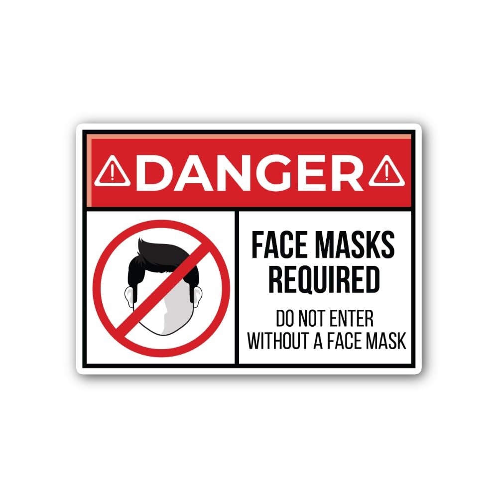 2 (Pieces) 3" and 5" Danger Face Masks Required Sign Sticker, Waterproof Vinyl Decals for Many Purpo