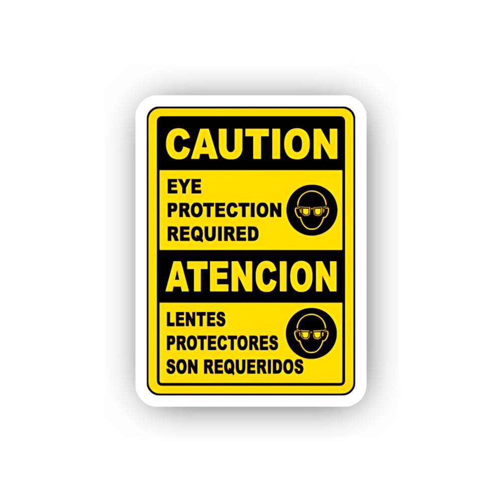 2 (Pieces) 3" and 5" Vertical Bilingual Caution Eye Protection Sticker, Waterproof Vinyl Decals for