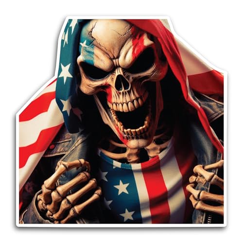 2 (Pieces) 3" and 5" Skeleton in US Flag Clothes Decal Sticker, Waterproof Vinyl Decals for Many Pur