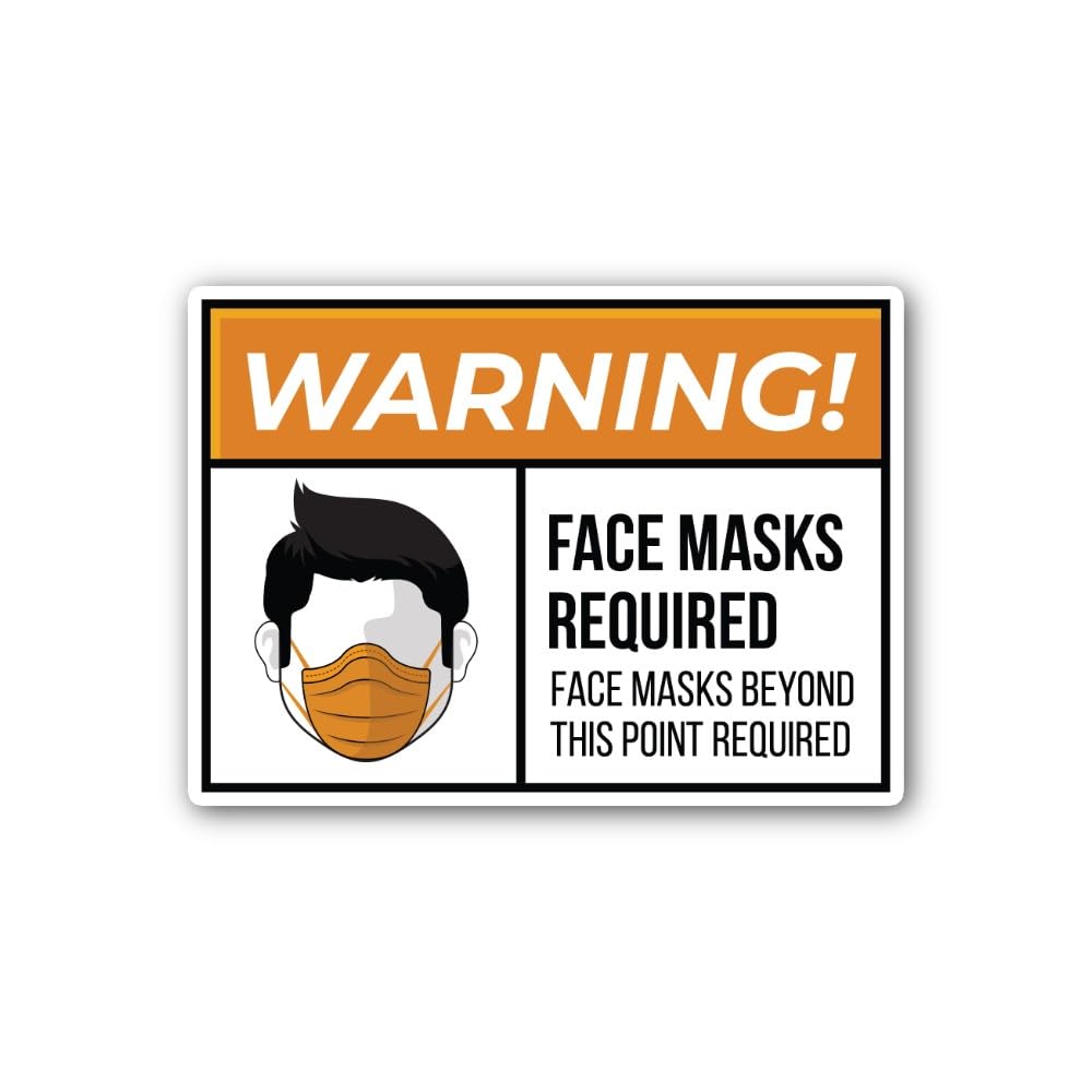2 (Pieces) 3" and 5" Warning Face Masks Required Sign Sticker, Waterproof Vinyl Decals for Many Purp