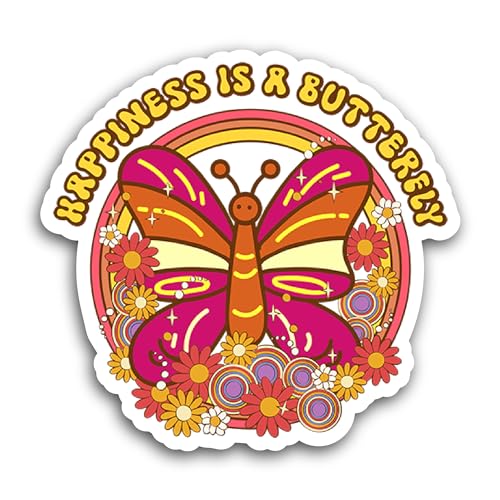 2 (Pieces) 3" and 5" Happiness is A Butterfly Sticker, Waterproof Vinyl Decals for Many Purpose Like