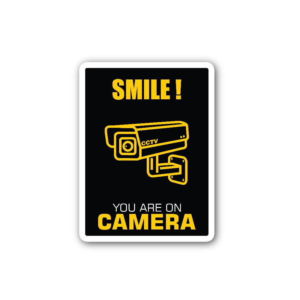 2 (Pieces) 3" and 5" Smile! CCTV You are ON Camera Sign Sticker, Waterproof Vinyl Decals for Many Pu