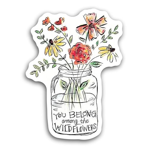 2 (Pieces) 3" and 5" Flowers in Glass Jar Sticker, Waterproof Vinyl Decals for Many Purpose Like Car