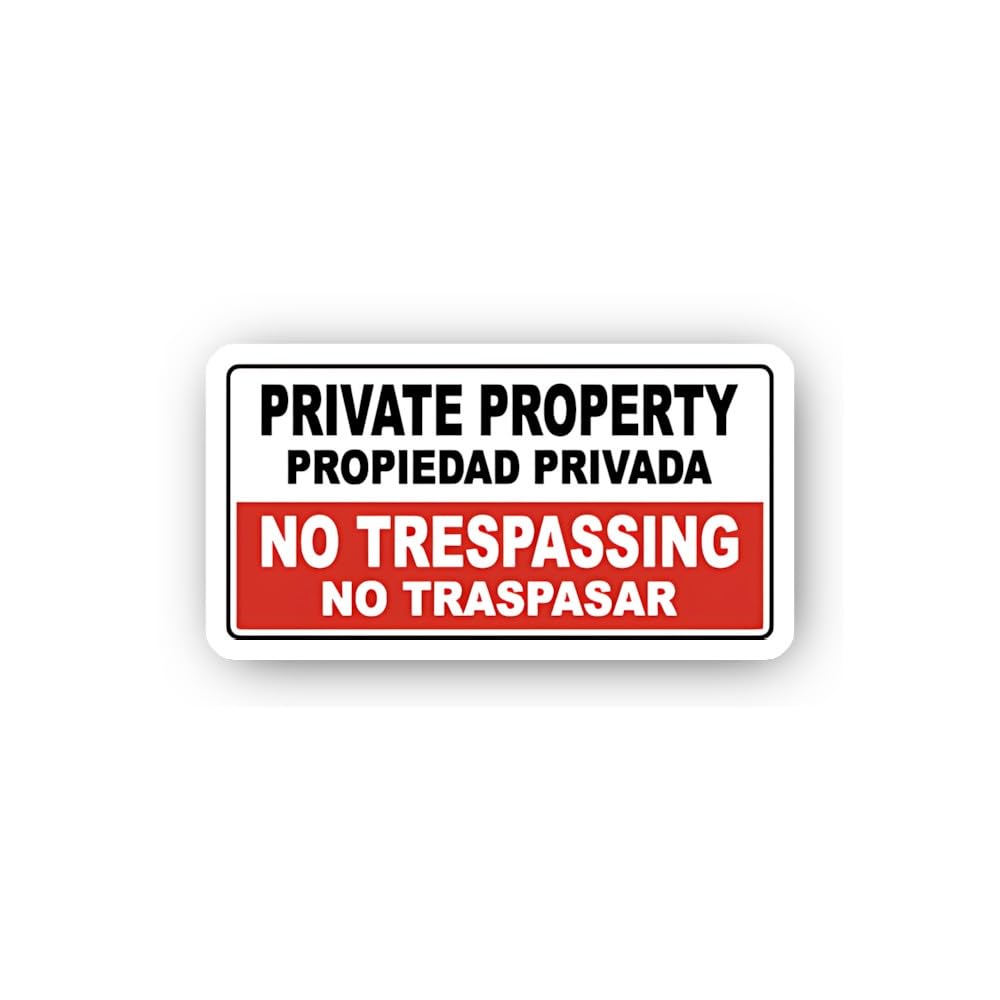 2 (Pieces) 3" and 5" Bilingual Private Property No Trespassing Sticker, Waterproof Vinyl Decals for
